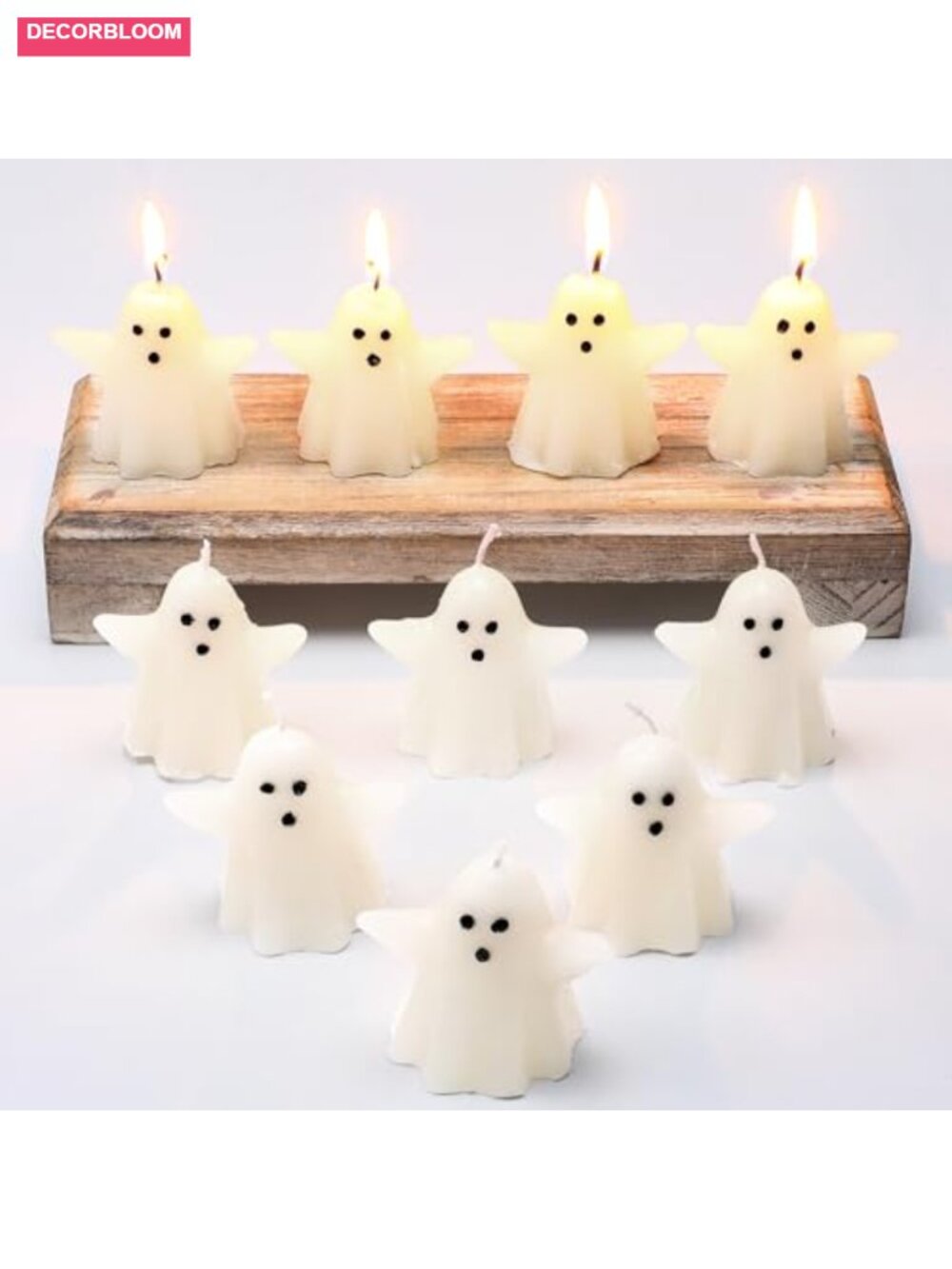 10 Pc Mini Ghost Candles Soy Wax Halloween Spooky Decor